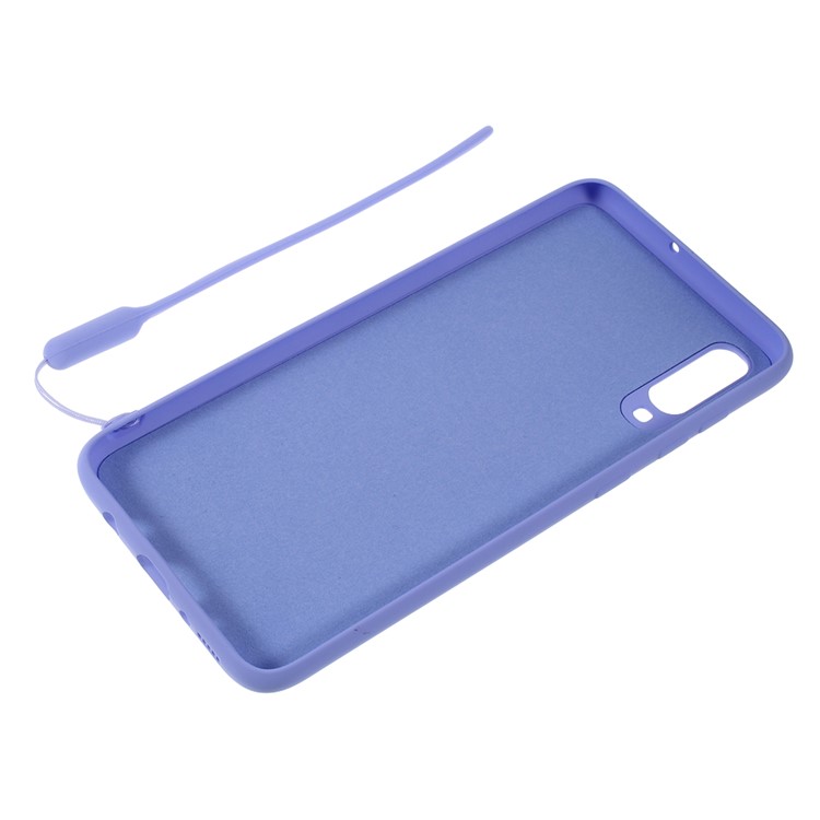 Anti-fringerprint Liquid Silicone Kickstand Cell Phone Cover with Strap for Samsung Galaxy A70 - Blue-4