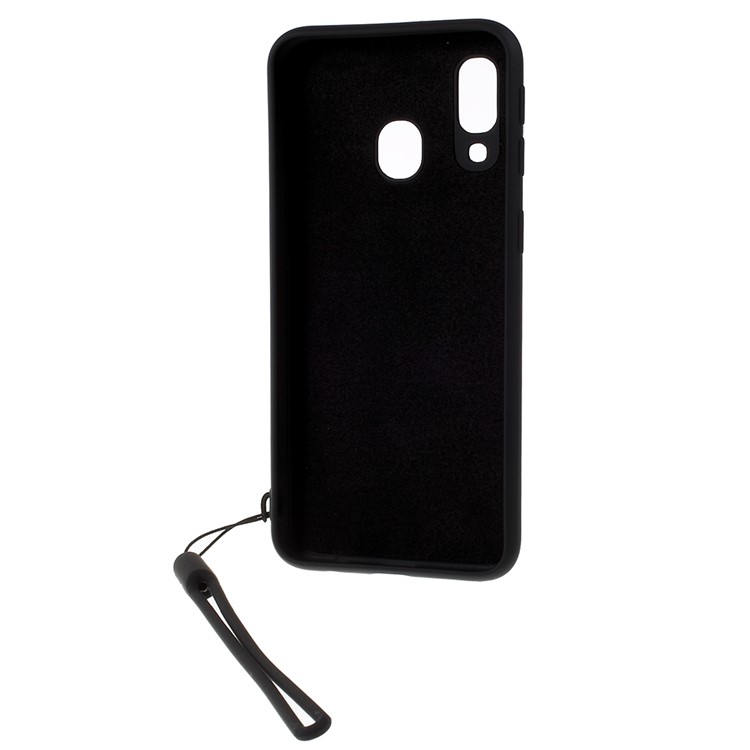 Anti-fringerprint Liquid Silicone Kickstand Phone Casing with Strap for Samsung Galaxy A40 - Black-6