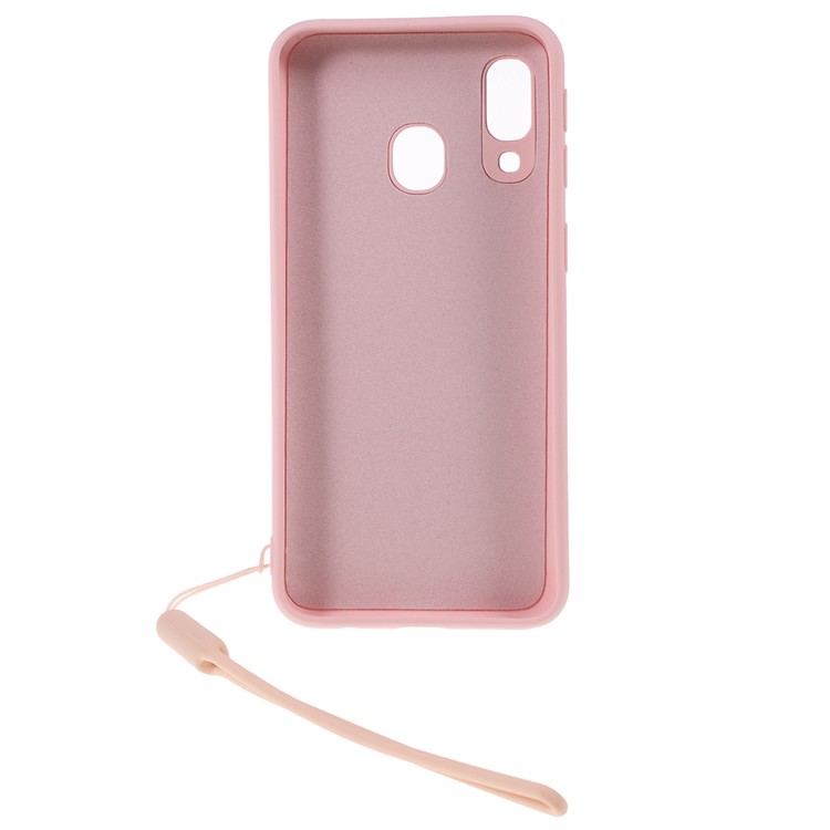 Anti-fringerprint Liquid Silicone Kickstand Phone Casing with Strap for Samsung Galaxy A40 - Pink-2