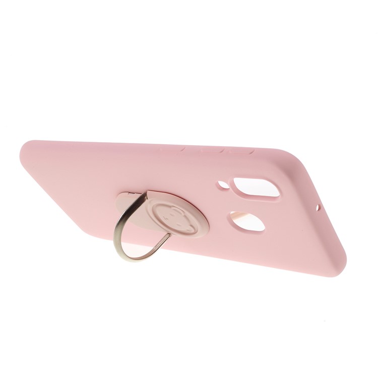 Anti-fringerprint Liquid Silicone Kickstand Phone Casing with Strap for Samsung Galaxy A40 - Pink-3