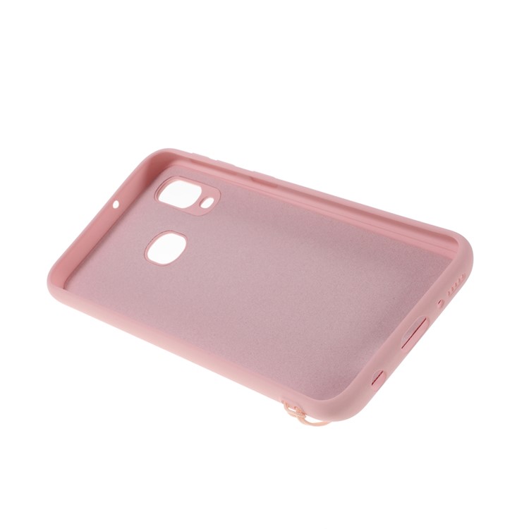 Anti-fringerprint Liquid Silicone Kickstand Phone Casing with Strap for Samsung Galaxy A40 - Pink-4
