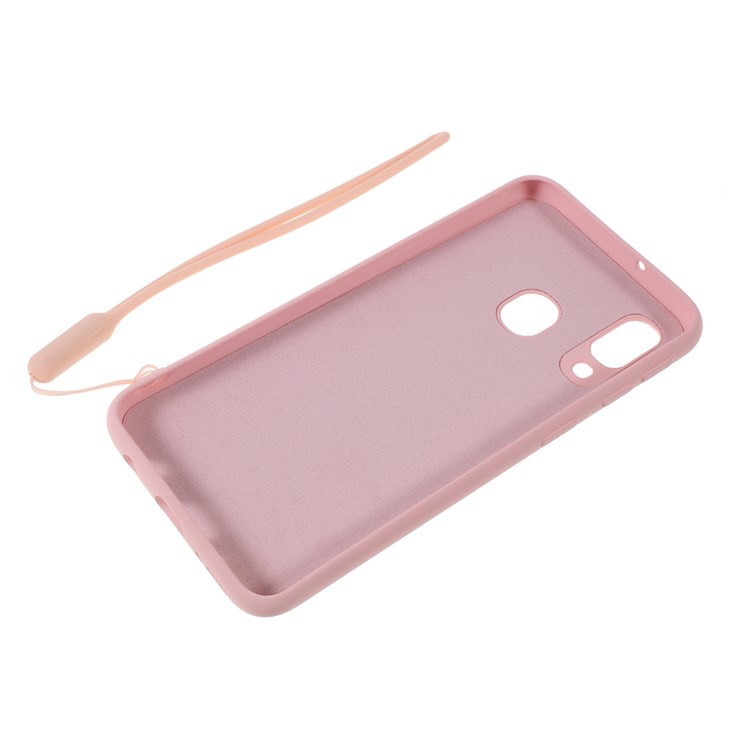 Anti-fringerprint Liquid Silicone Kickstand Phone Casing with Strap for Samsung Galaxy A40 - Pink-6