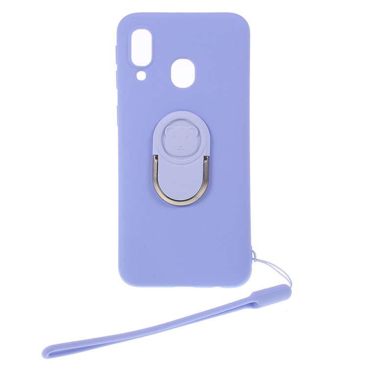 Anti-fringerprint Liquid Silicone Kickstand Phone Casing with Strap for Samsung Galaxy A40 - Blue-1