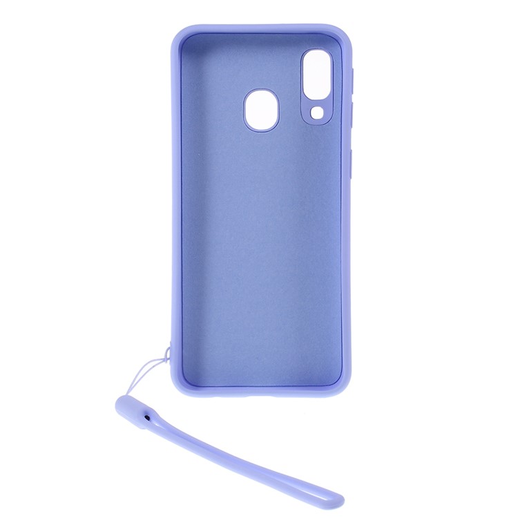 Anti-fringerprint Liquid Silicone Kickstand Phone Casing with Strap for Samsung Galaxy A40 - Blue-2