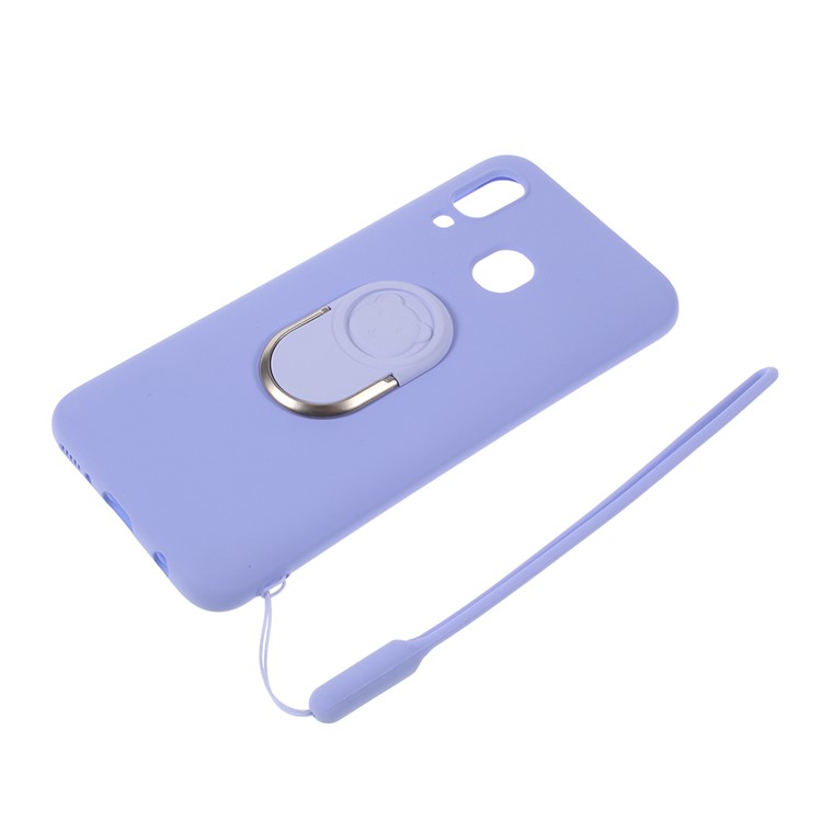 Anti-fringerprint Liquid Silicone Kickstand Phone Casing with Strap for Samsung Galaxy A40 - Blue-3