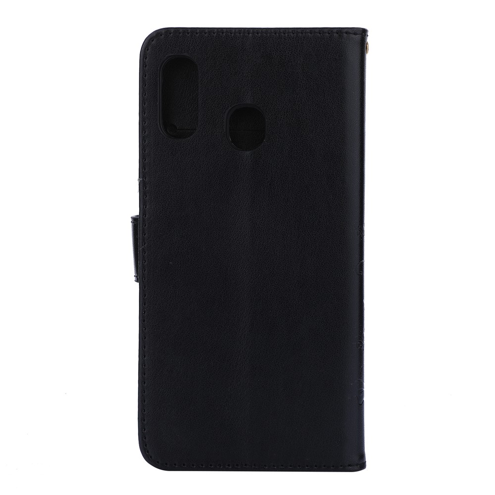 Imprint Butterfly Flowers Leather Phone Cover for Samsung Galaxy A30 / A20 - Black-2