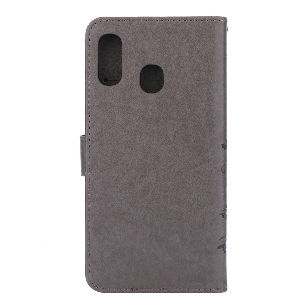 Imprint Butterfly Flowers Leather Phone Cover for Samsung Galaxy A30 / A20 - Grey-2