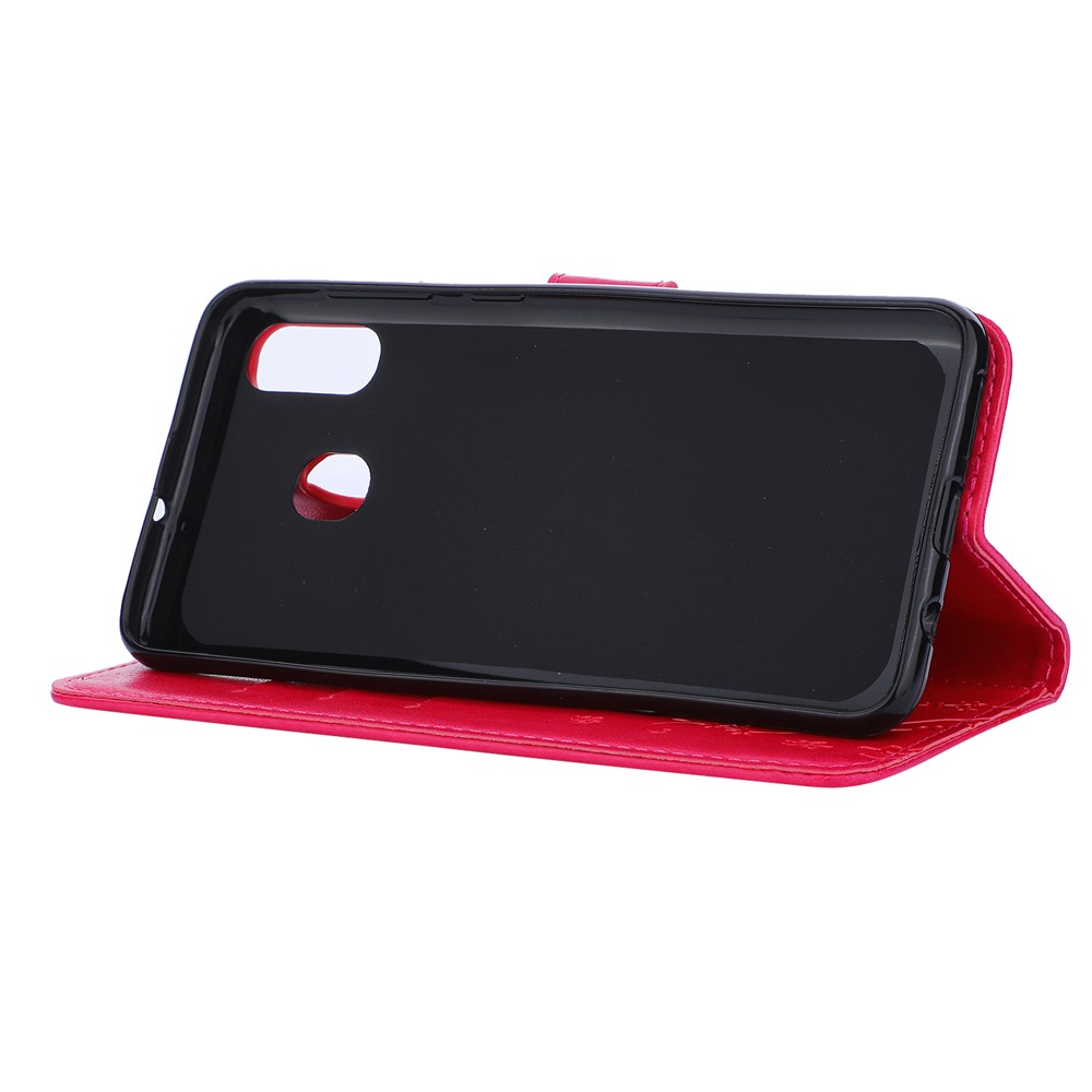 Impressão Flores de Borboleta Capa de Couro Para Samsung Galaxy A30 / A20 - Vermelho