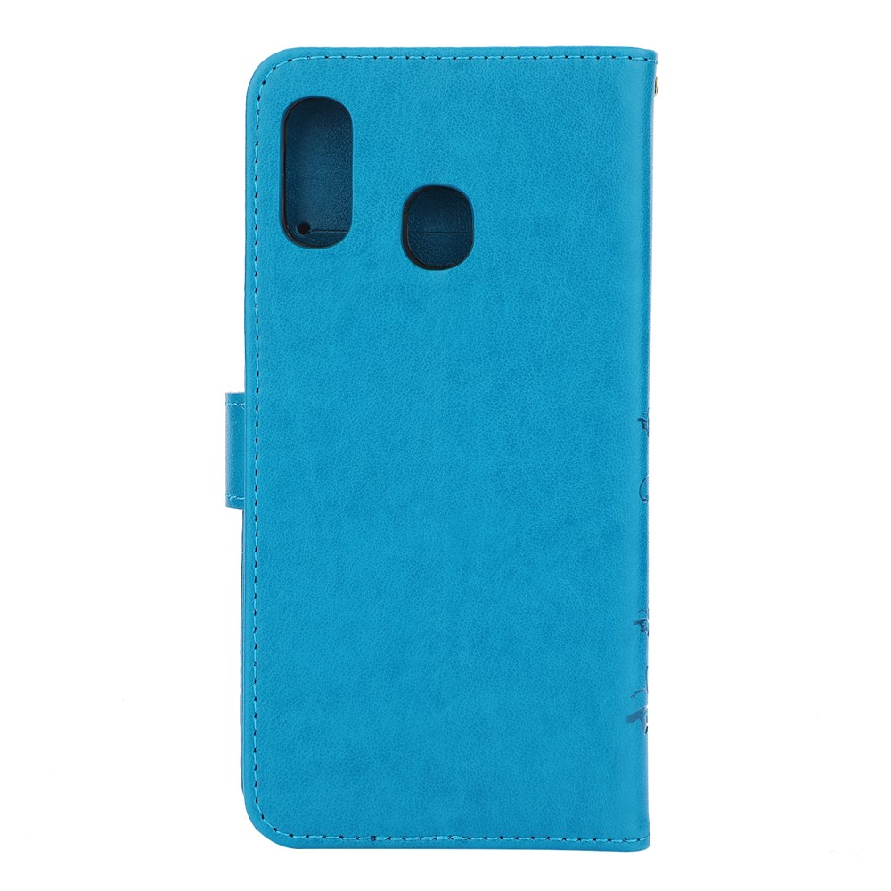 Imprint Butterfly Flowers Leather Phone Cover for Samsung Galaxy A30 / A20 - Blue-2