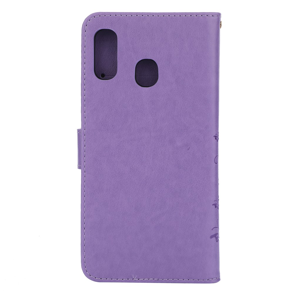 Imprint Butterfly Flowers Leather Phone Cover for Samsung Galaxy A30 / A20 - Light Purple-2