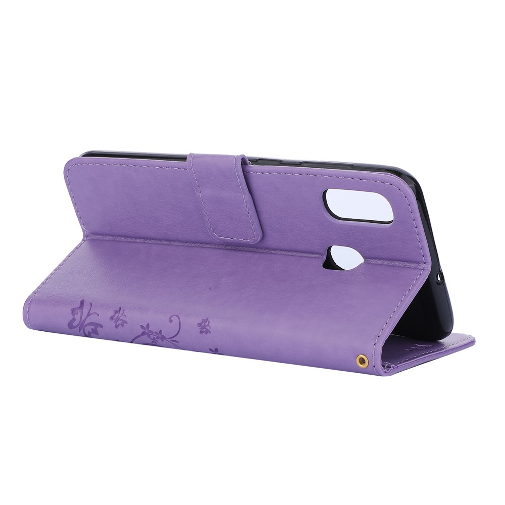 Imprint Butterfly Flowers Leather Phone Cover for Samsung Galaxy A30 / A20 - Light Purple-4