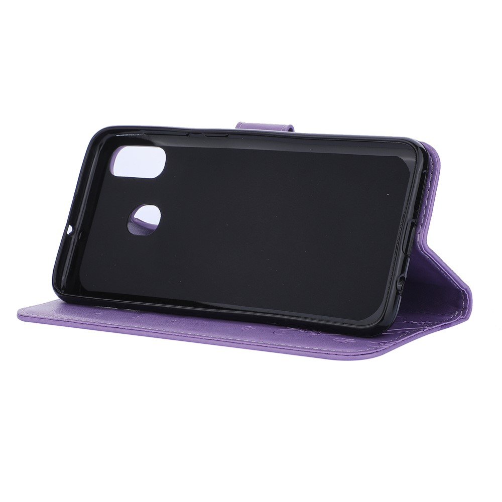 Imprint Butterfly Flowers Leather Phone Cover for Samsung Galaxy A30 / A20 - Light Purple-5