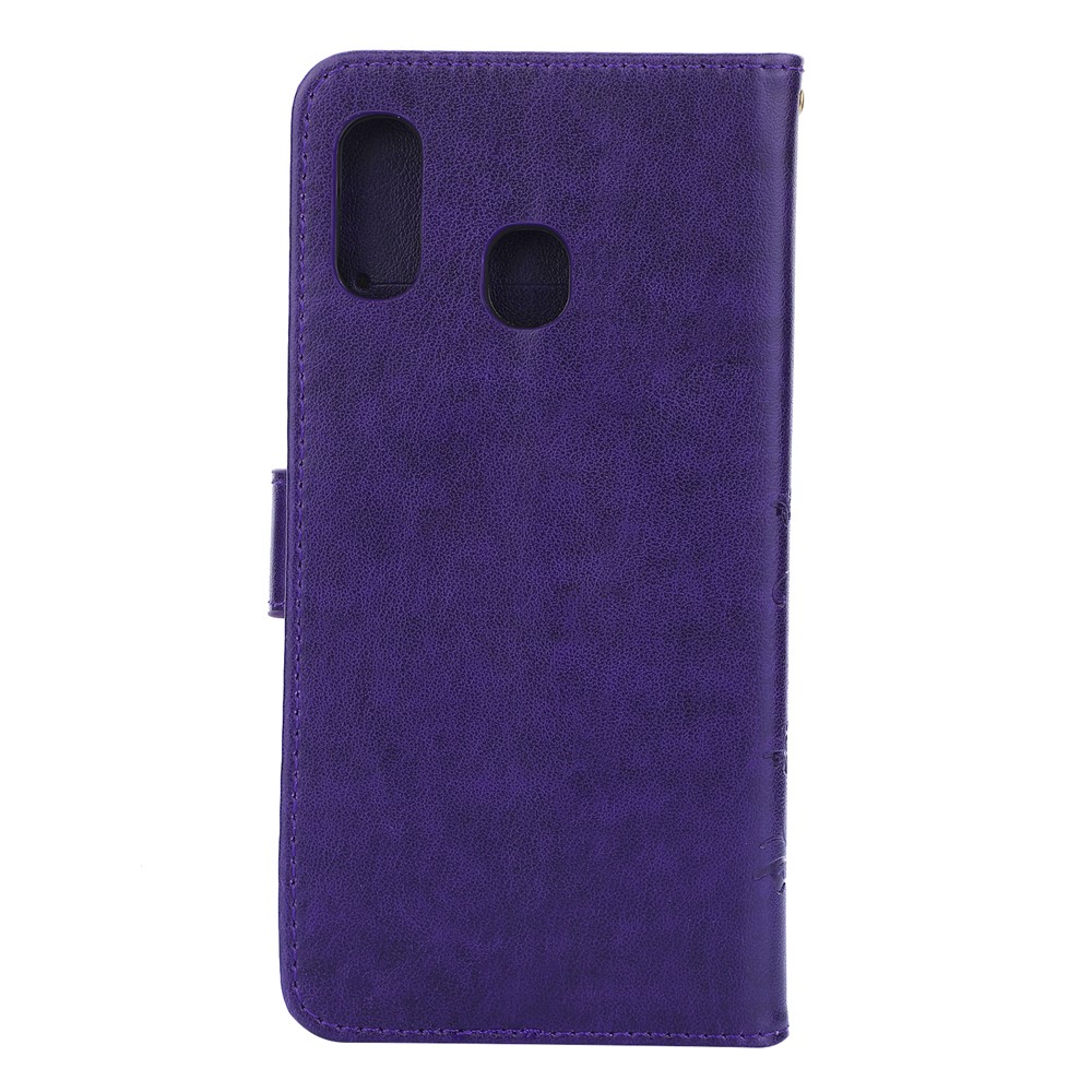 Imprint Butterfly Flowers Leather Phone Cover for Samsung Galaxy A30 / A20 - Dark Purple-2