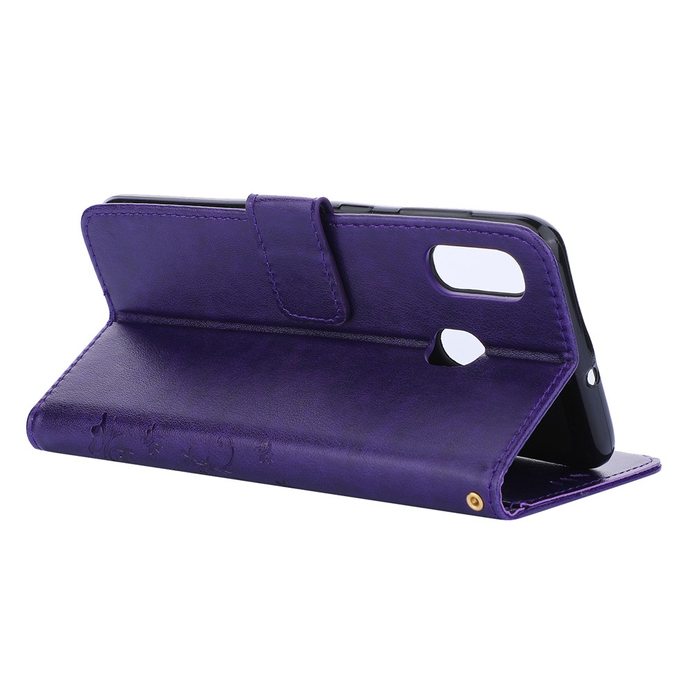 Imprint Butterfly Flowers Leather Phone Cover for Samsung Galaxy A30 / A20 - Dark Purple-4