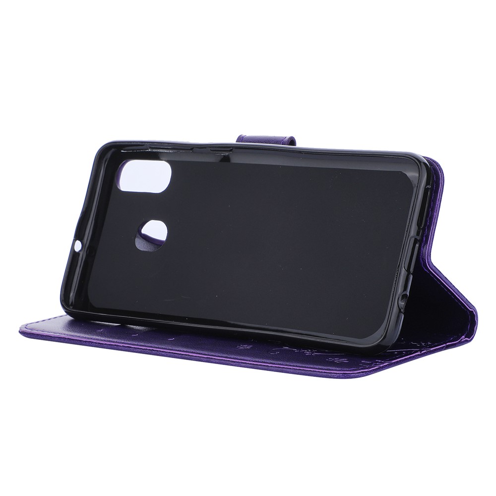 Imprint Butterfly Flowers Leather Phone Cover for Samsung Galaxy A30 / A20 - Dark Purple-5