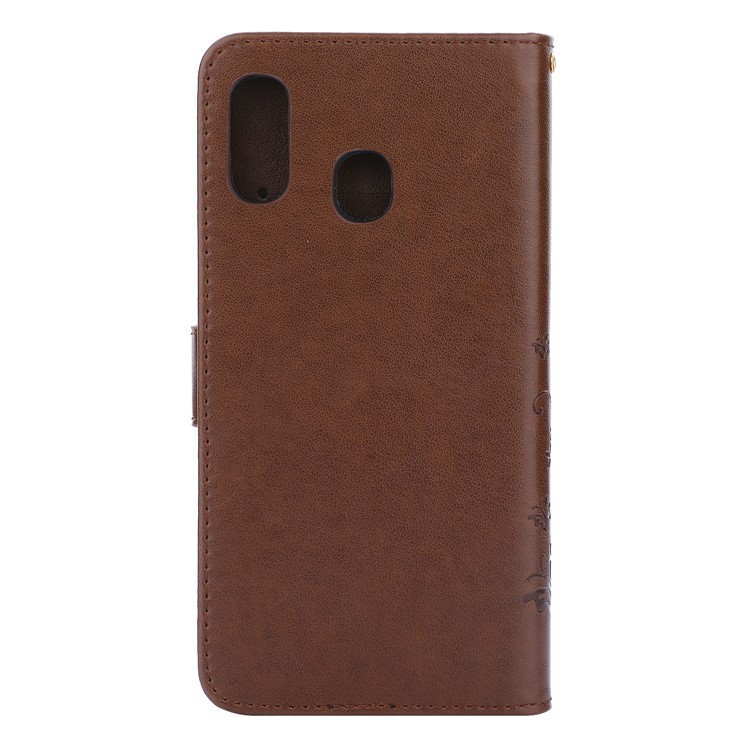 Imprint Butterfly Flowers Leather Phone Cover for Samsung Galaxy A30 / A20 - Brown-2