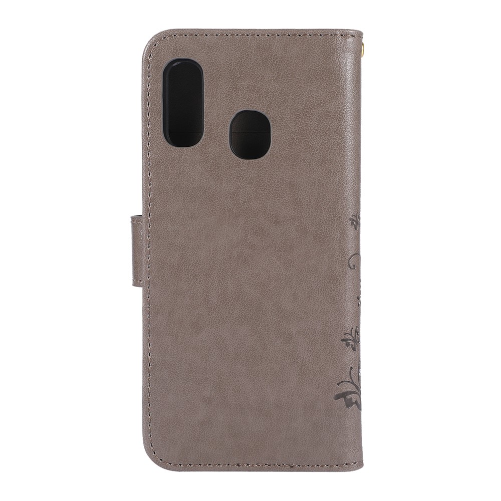 Imprint Butterfly Flowers Leather Phone Case for Samsung Galaxy A20e - Grey-2