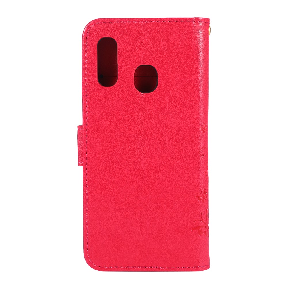 Imprint Butterfly Flowers Leather Phone Case for Samsung Galaxy A20e - Red-2