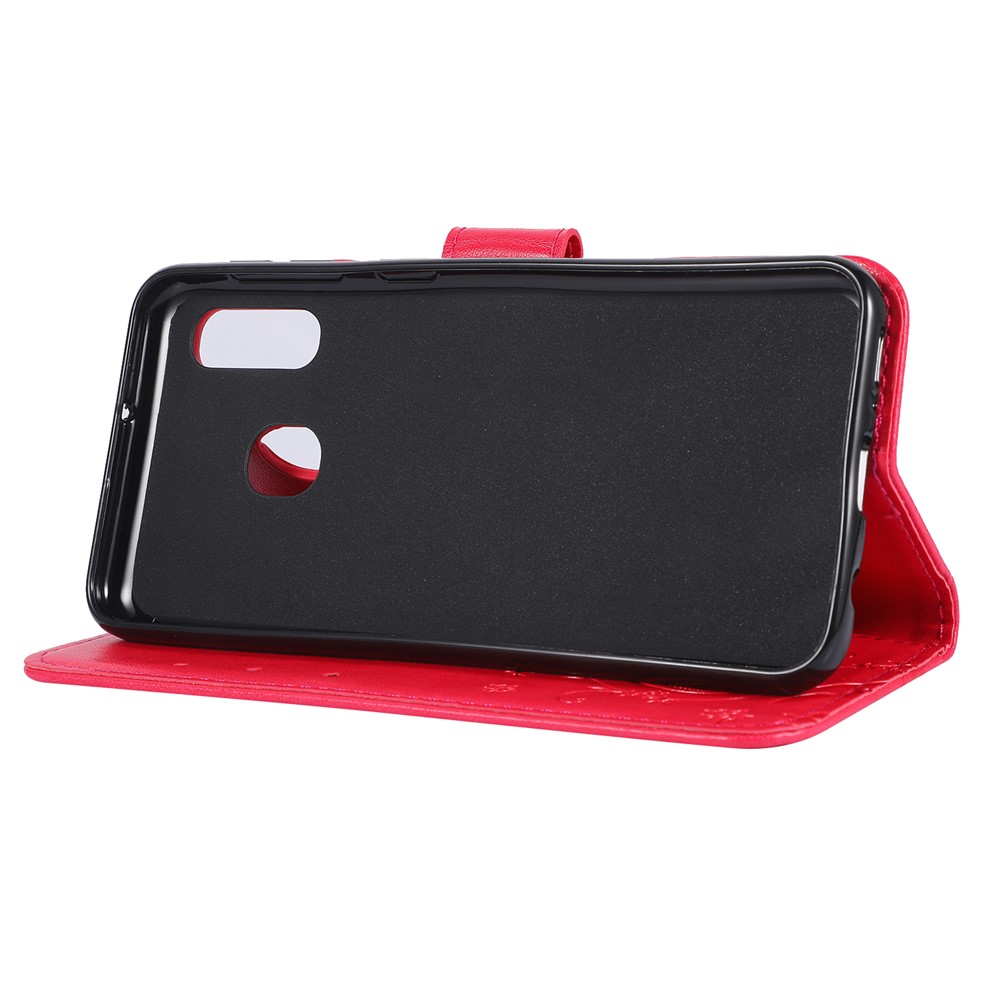 Imprint Butterfly Flowers Leather Phone Case for Samsung Galaxy A20e - Red-4
