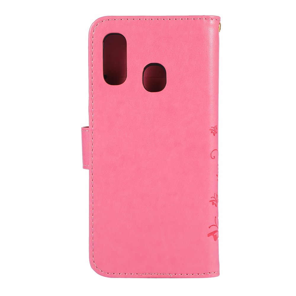 Imprint Butterfly Flowers Leather Phone Case for Samsung Galaxy A20e - Rose-2