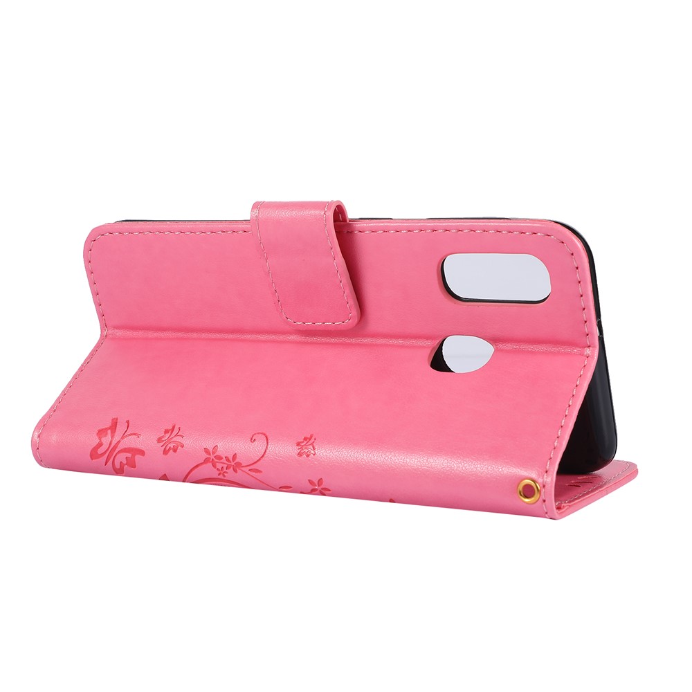 Imprint Butterfly Flowers Leather Phone Case for Samsung Galaxy A20e - Rose-5