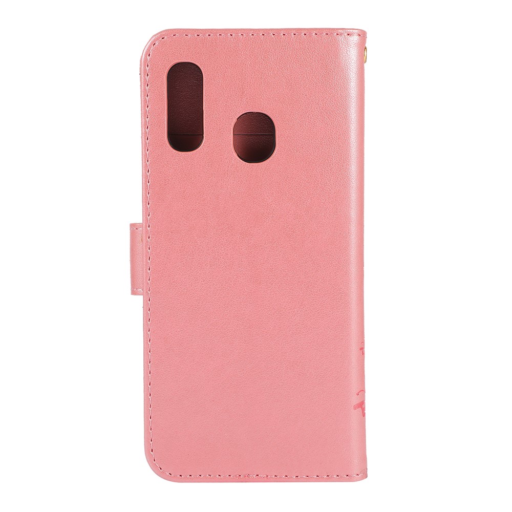 Imprint Butterfly Flowers Leather Phone Case for Samsung Galaxy A20e - Rose Gold-2