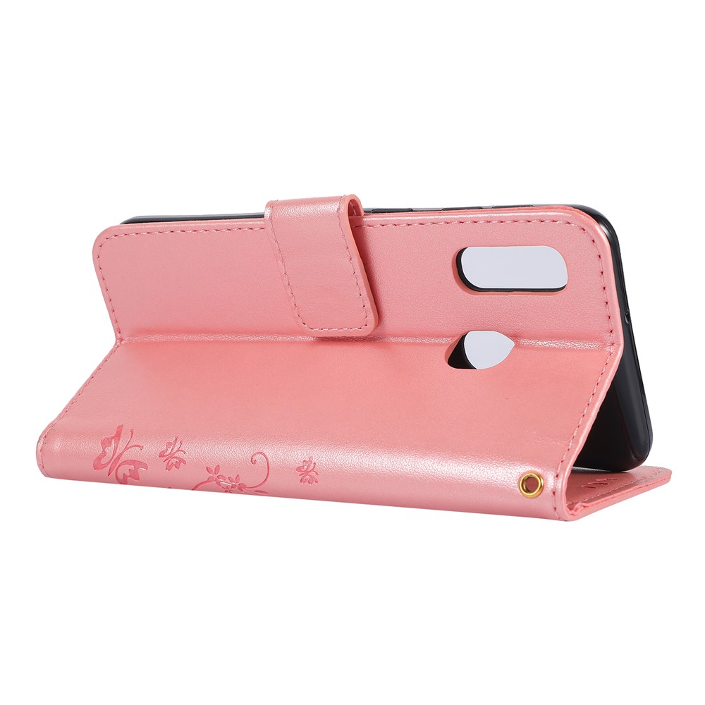 Imprint Butterfly Flowers Leather Phone Case for Samsung Galaxy A20e - Rose Gold-5