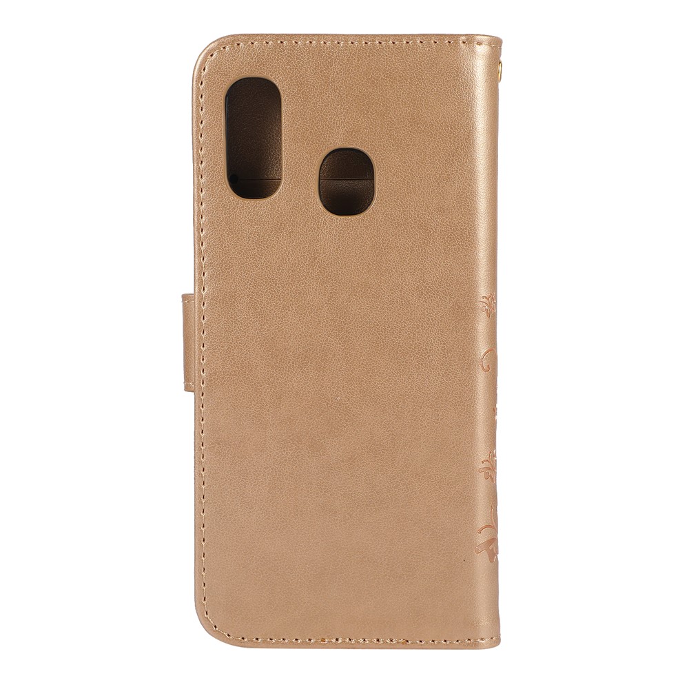 Imprint Butterfly Flowers Leather Phone Case for Samsung Galaxy A20e - Gold-2