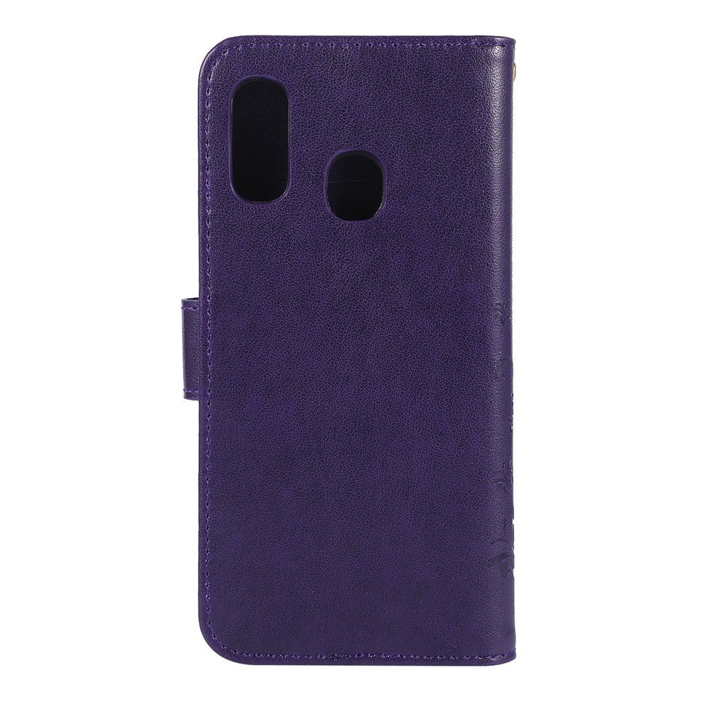 Imprint Butterfly Flowers Leather Phone Case for Samsung Galaxy A20e - Dark Purple-2