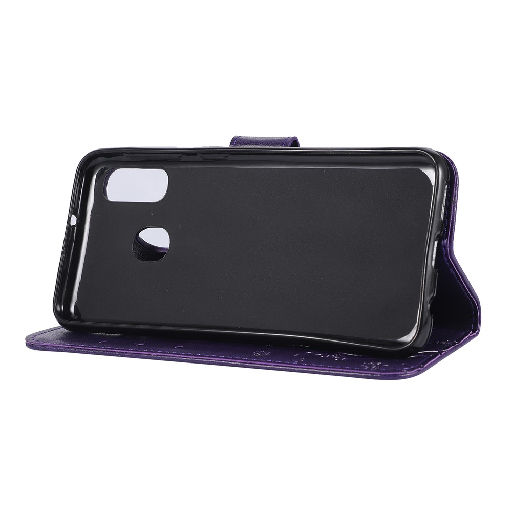 Imprint Butterfly Flowers Leather Phone Case for Samsung Galaxy A20e - Dark Purple-4