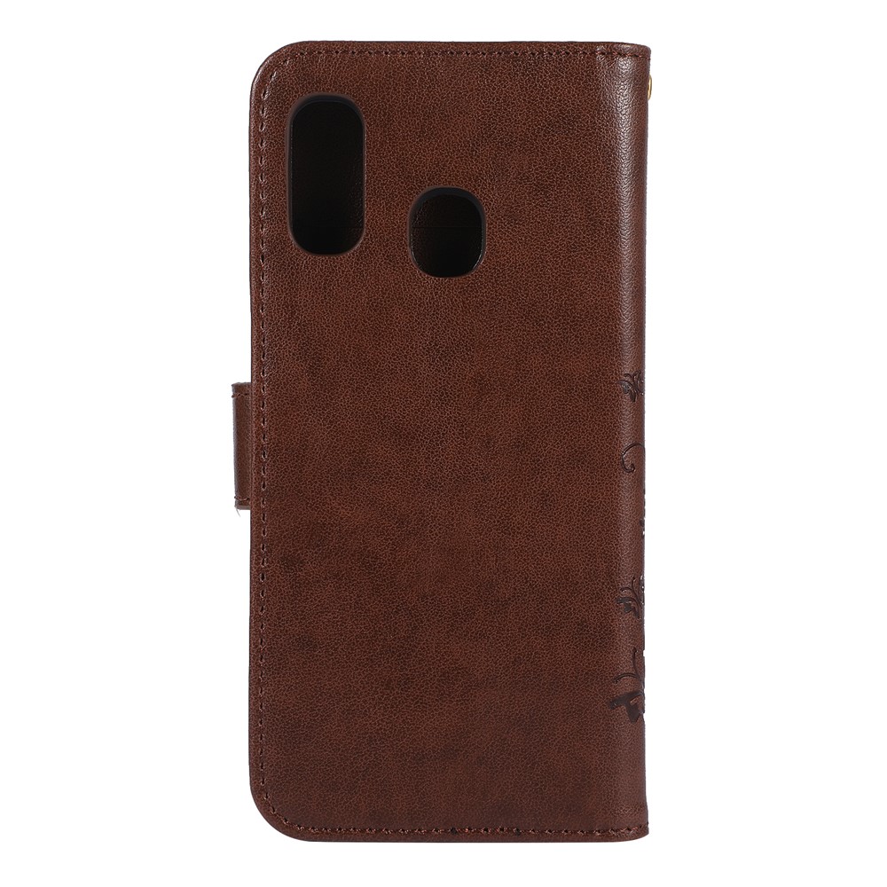 Imprint Butterfly Flowers Leather Phone Case for Samsung Galaxy A20e - Dark Brown-2