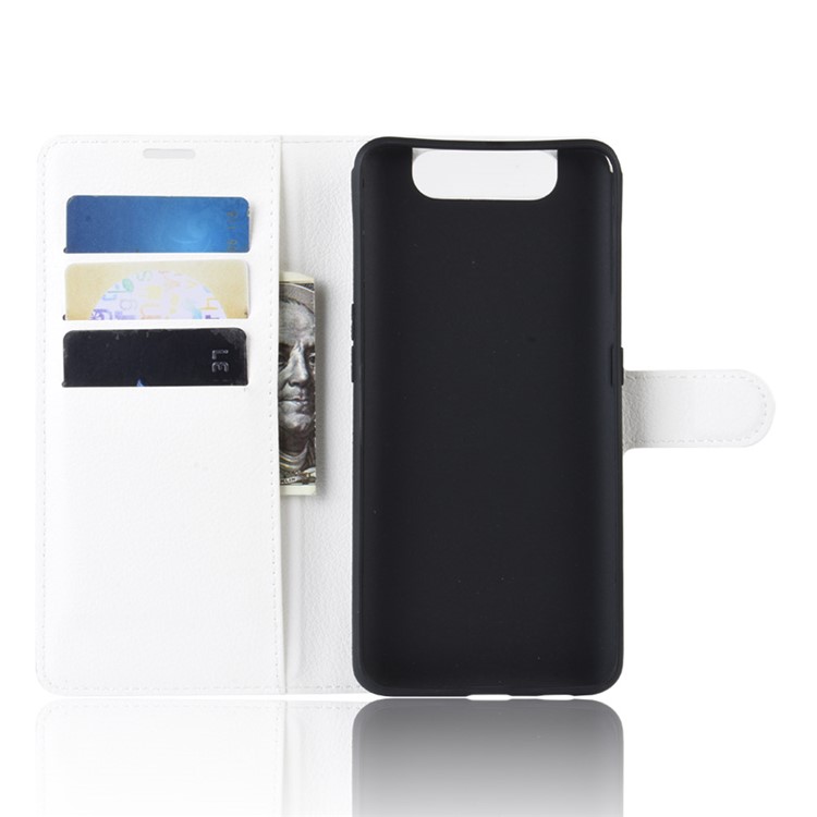 Litchi Skin Wallet Leather Stand Case for Samsung Galaxy A80/A90 - White-3