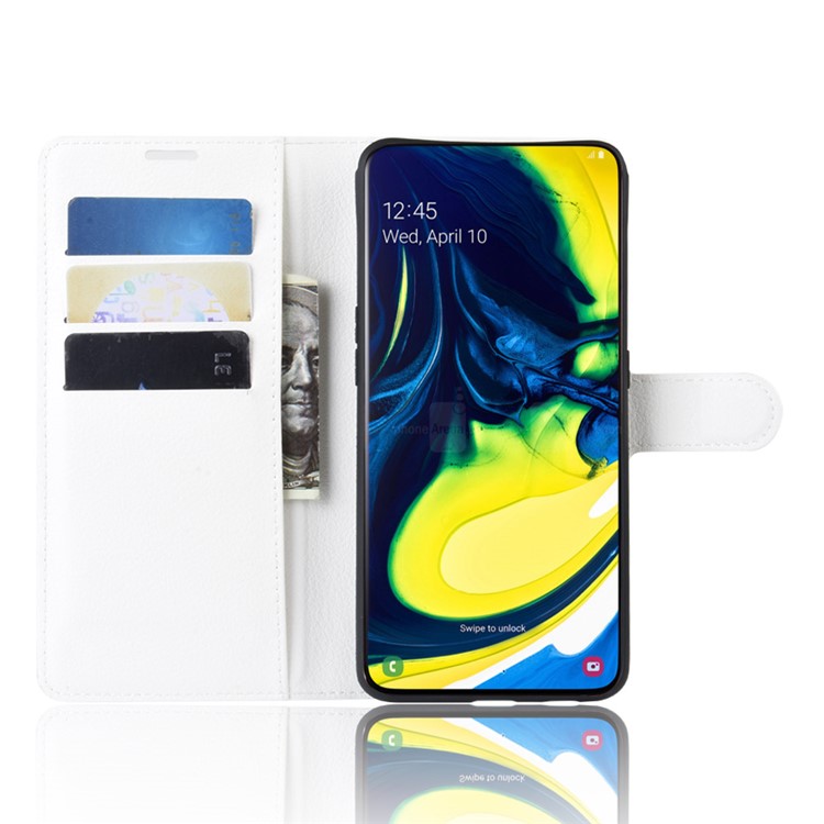 Litchi Skin Wallet Leather Stand Case for Samsung Galaxy A80/A90 - White-4