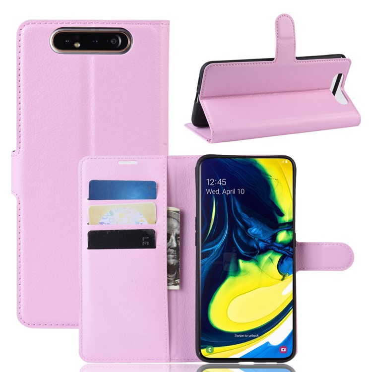 Litchi Skin Wallet Leather Stand Case for Samsung Galaxy A80/A90 - Pink-1