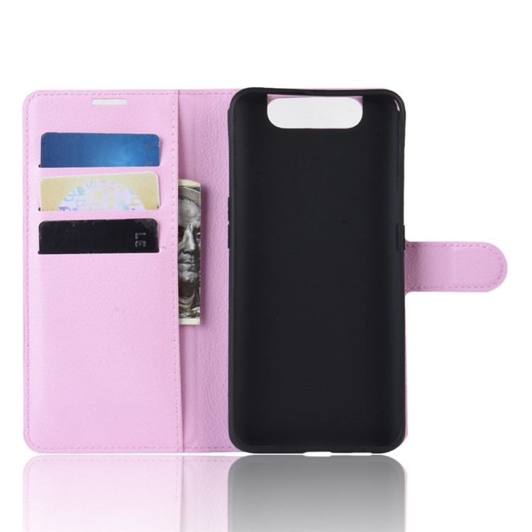 Litchi Skin Wallet Leather Stand Case for Samsung Galaxy A80/A90 - Pink-3