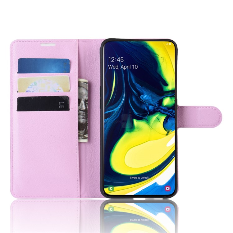 Litchi Skin Wallet Leather Stand Case for Samsung Galaxy A80/A90 - Pink-4