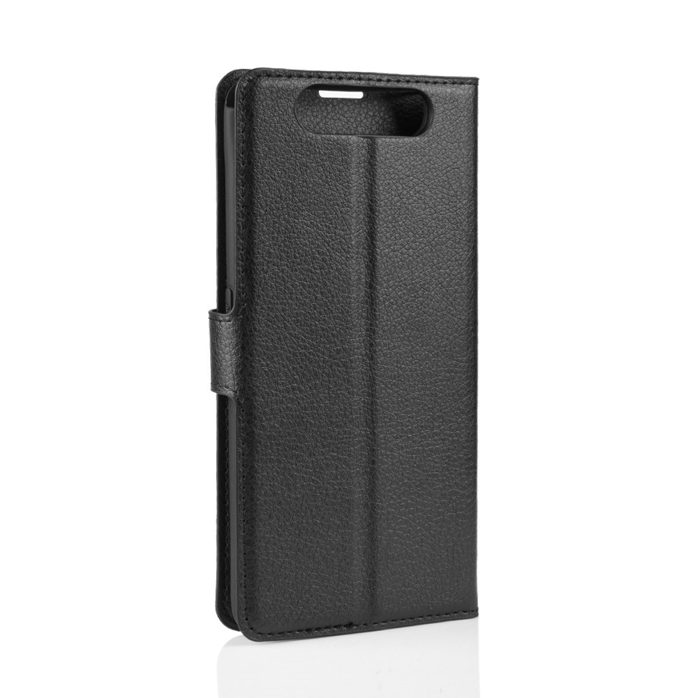 Case de Support en Cuir de Portefeuille de Peau Litchi Pour Samsung Galaxy A80 / A90 - le Noir