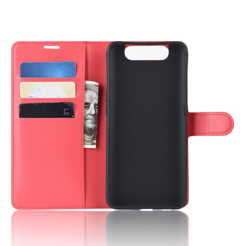 Litchi Skin Wallet Leather Stand Case for Samsung Galaxy A80/A90 - Red-3
