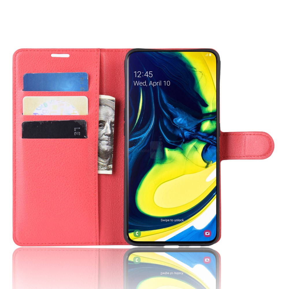Litchi Skin Wallet Leather Stand Case for Samsung Galaxy A80/A90 - Red-4