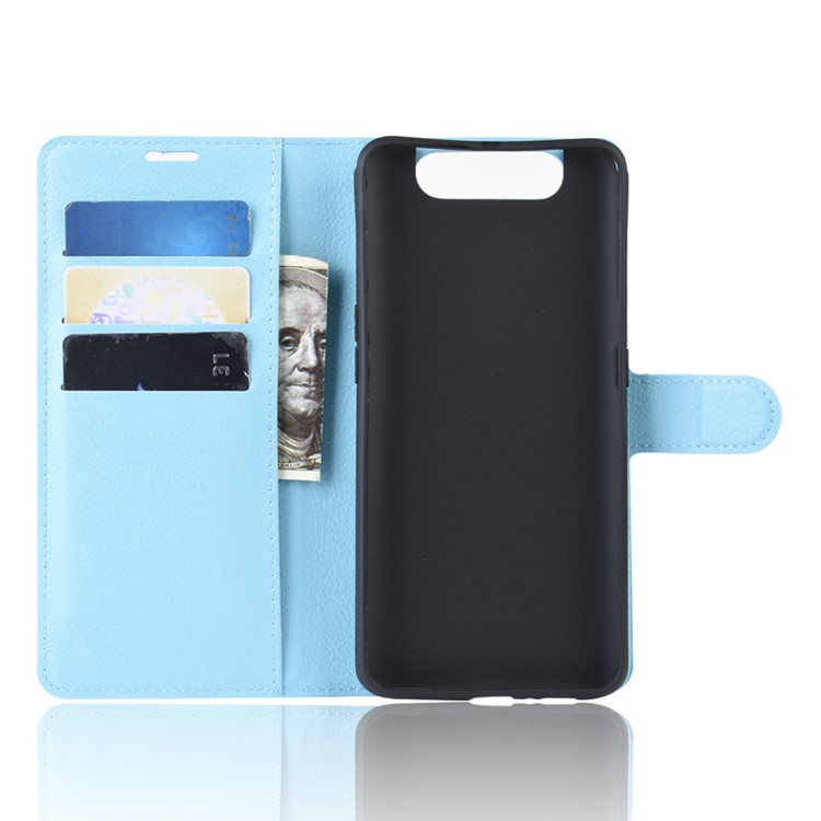 Litchi Skin Wallet Leather Stand Case for Samsung Galaxy A80/A90 - Blue-3