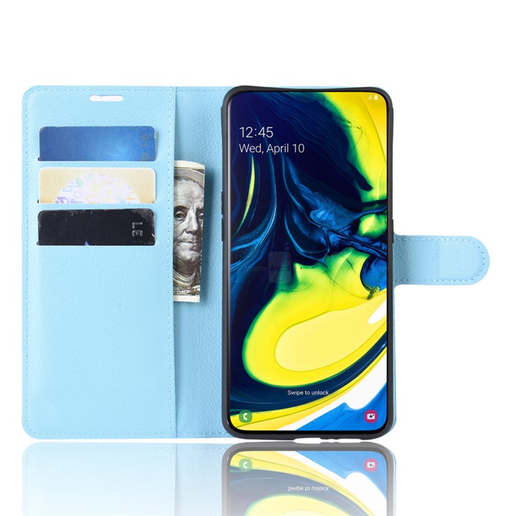 Litchi Skin Wallet Leather Stand Case for Samsung Galaxy A80/A90 - Blue-4