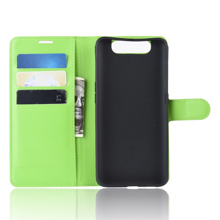 Litchi Skin Wallet Leather Stand Case for Samsung Galaxy A80/A90 - Green-3