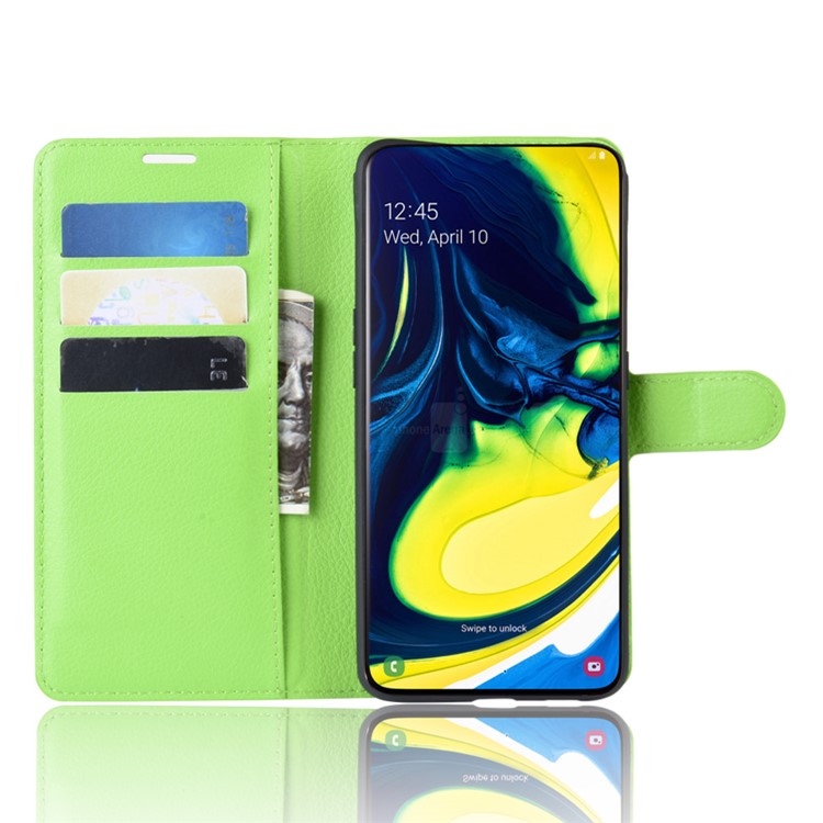 Litchi Skin Wallet Leather Stand Case for Samsung Galaxy A80/A90 - Green-4