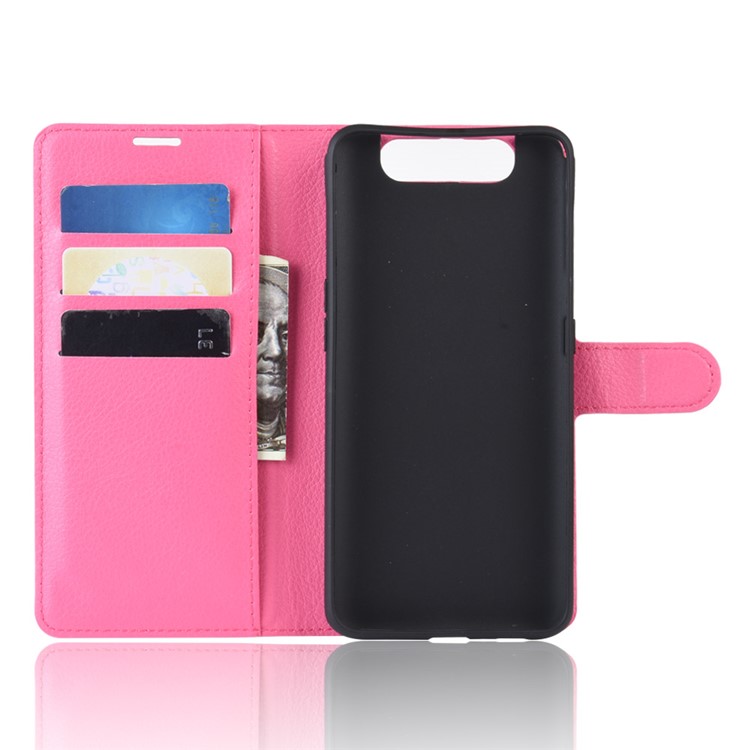 Litchi Skin Wallet Leather Stand Case for Samsung Galaxy A80/A90 - Deep Pink-3