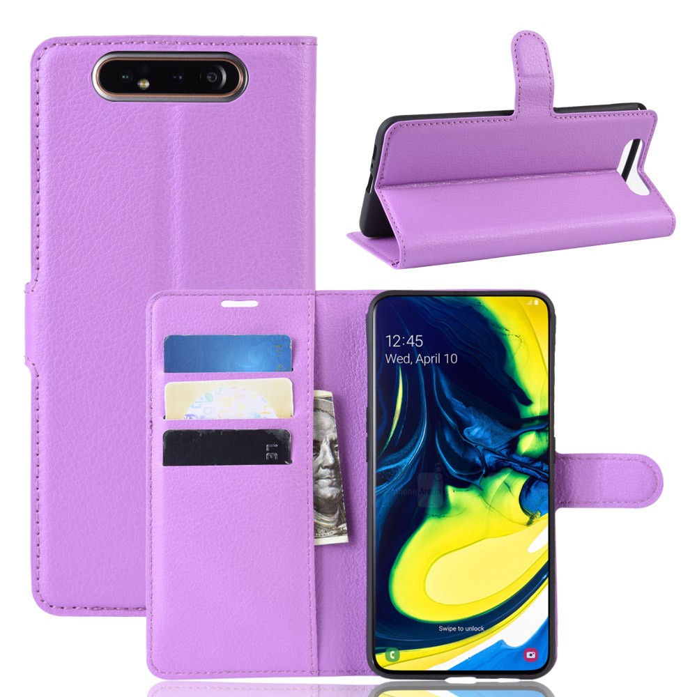 Litchi Skin Wallet Leather Stand Case for Samsung Galaxy A80/A90 - Purple-1