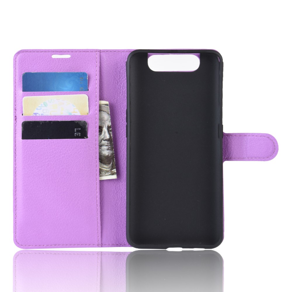 Litchi Skin Wallet Leather Stand Case for Samsung Galaxy A80/A90 - Purple-3