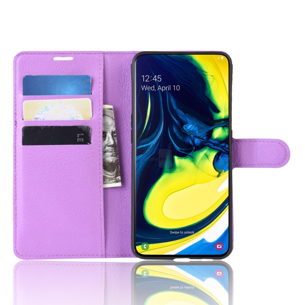 Litchi Skin Wallet Leather Stand Case for Samsung Galaxy A80/A90 - Purple-4