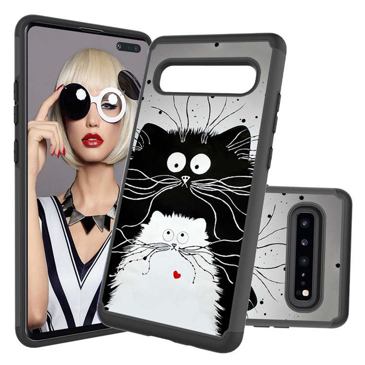 

Съемный 2-в-1 Шаблон Печати ТПУ + ПК Чехол Для Телефона Для Samsung Galaxy S10 5G - Черный / Две Кошки, Galaxy S10 5G