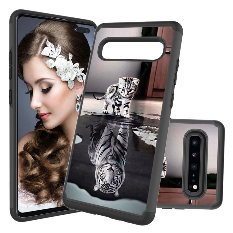 

Detachable 2-in-1 Pattern Printing TPU + PC Phone Case for Samsung Galaxy S10 5G - Black / Cat and Tiger, Galaxy S10 5G