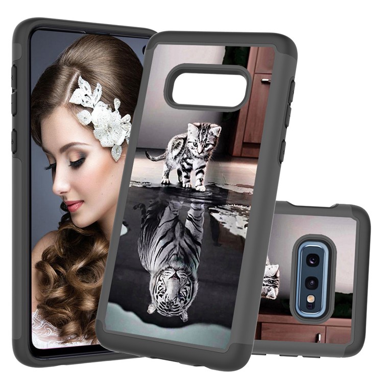 Pattern Printing TPU + PC Detachable 2-in-1 Hybrid Case for Samsung Galaxy S10e - Cat and Tiger Reflection-1